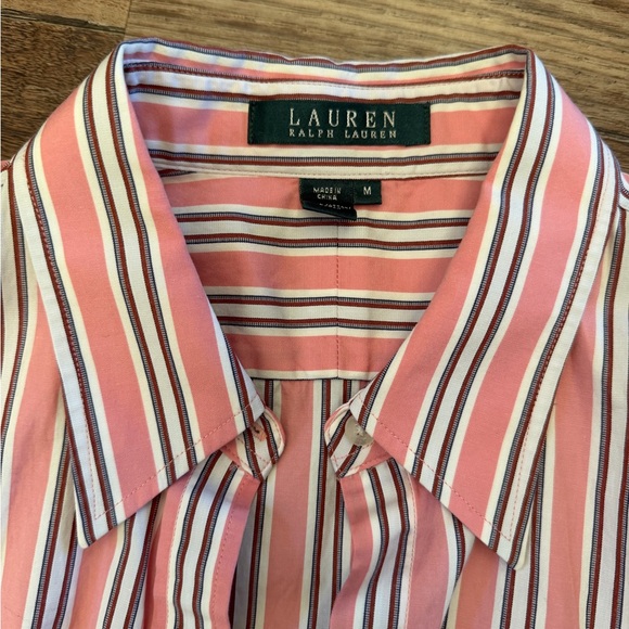 Ralph Lauren Peach, maroon and White Striped dress Shirt - Picture 2 of 4